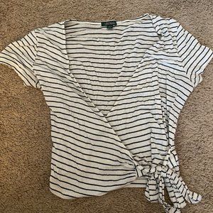 Wrap short sleeve shirt with stripes
